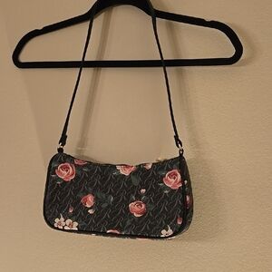 Vintage Rampage Black and Pink Floral Shoulder Bag with Textured Surface